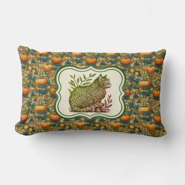 William Morris  herfstpompoenen met kat Kussen (Voorkant)
