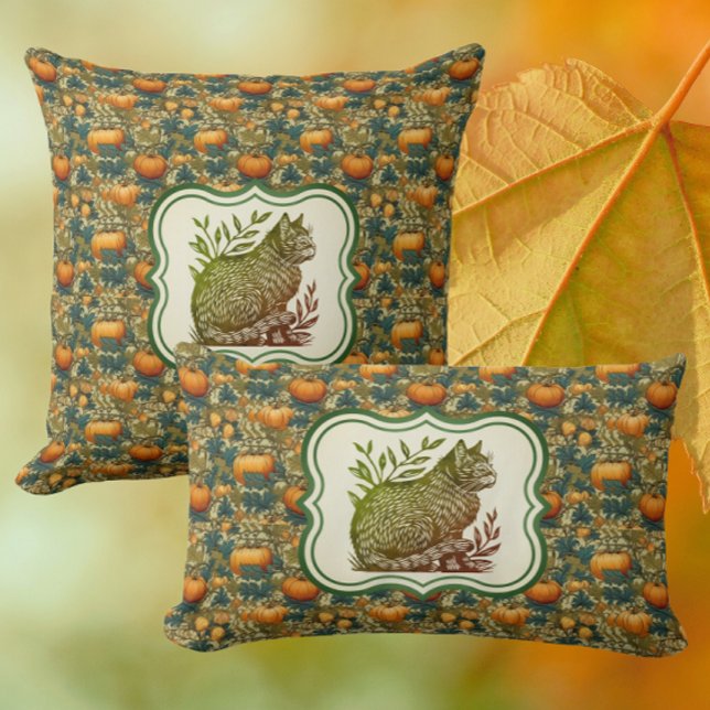 William Morris  herfstpompoenen met kat Kussen (Cats in the pumpkin patch!)