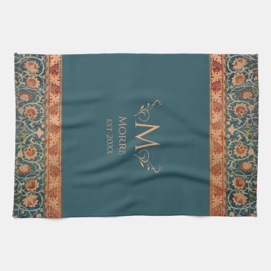 William Morris Holland Park Blauw & Rood Monogram Theedoek (Horizontaal)