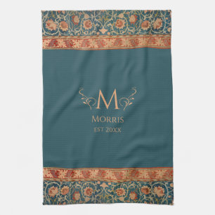 William Morris Holland Park Blauw & Rood Monogram Theedoek