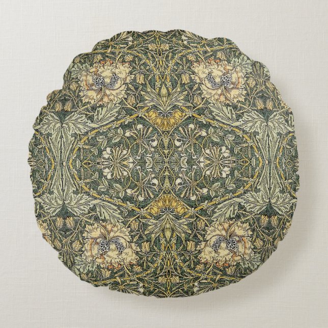 William Morris Honeysuckle Design Rond Kussen (Voorkant)