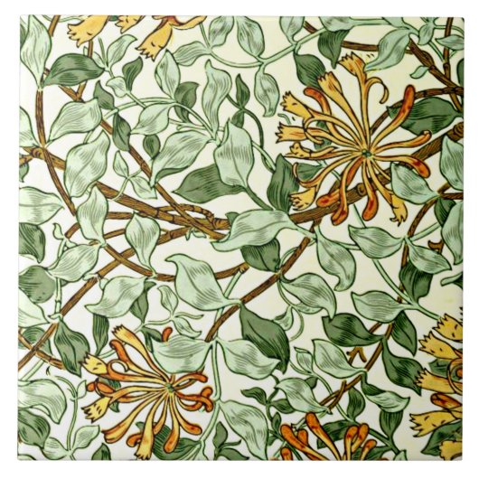 William Morris - Honeysuckle green en gold l Tegeltje (Voorkant)