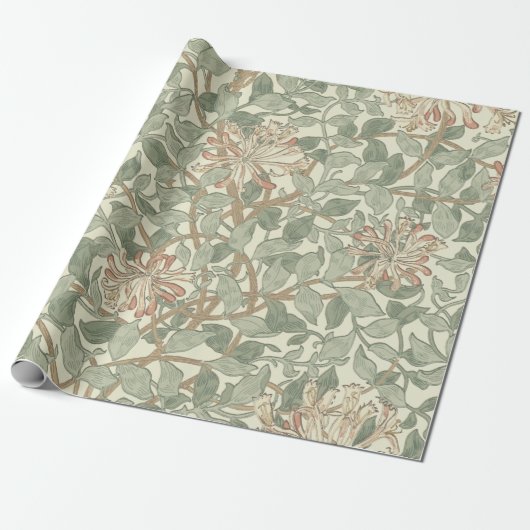 William Morris Honeysuckle Green Floral Cadeaupapier (Uitgerold)