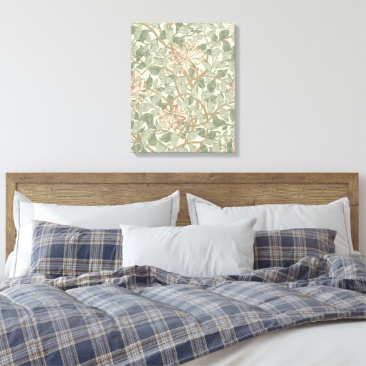 William Morris Honeysuckle Green Floral Canvas Afdruk (Insitu (Slaapkamer))