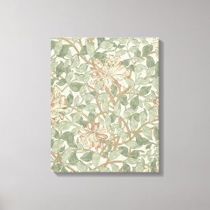 William Morris Honeysuckle Green Floral Canvas Afdruk