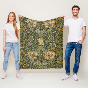 William Morris Honeysuckle Green Floral Fleece Deken
