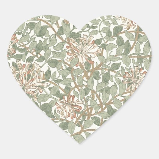 William Morris Honeysuckle Green Floral Hart Sticker (Voorkant)