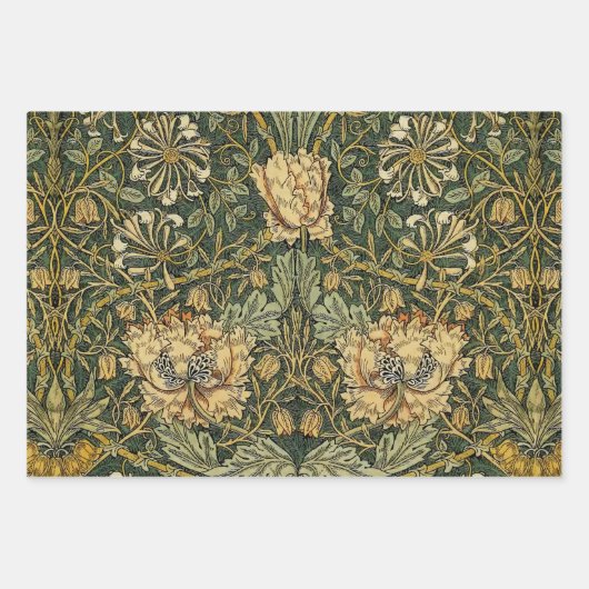 William Morris Honeysuckle Green Floral Inpakpapier Vel (Voorkant)