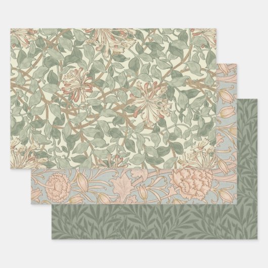 William Morris Honeysuckle Green Floral Inpakpapier Vel (Set)