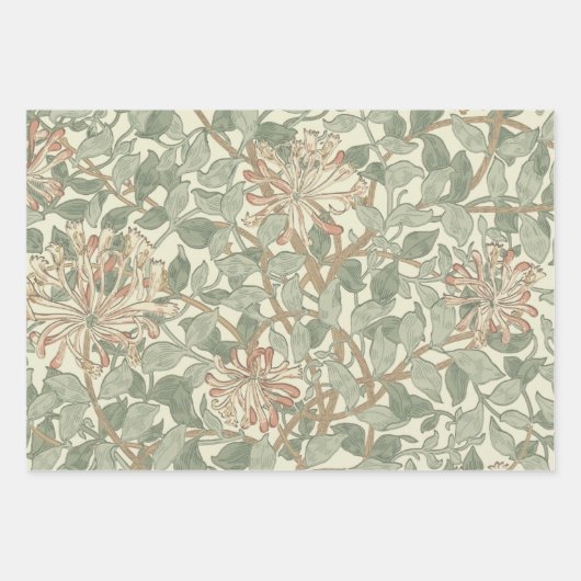 William Morris Honeysuckle Green Floral Inpakpapier Vel (Voorkant)