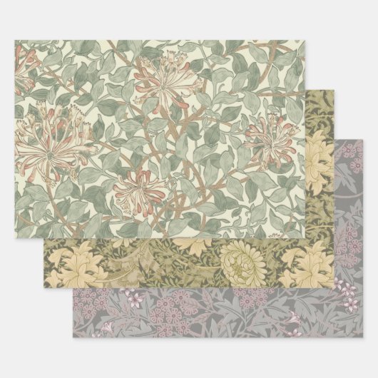 William Morris Honeysuckle Green Floral Inpakpapier Vel (Set)