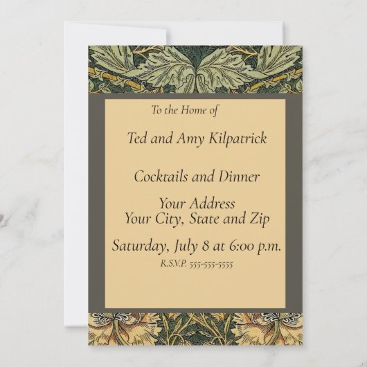 William Morris Honeysuckle Green Floral Kaart (Achterkant)