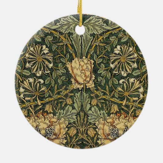 William Morris Honeysuckle Green Floral Keramisch Ornament (Achterkant)