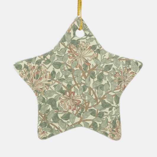 William Morris Honeysuckle Green Floral Keramisch Ornament (Achterkant)