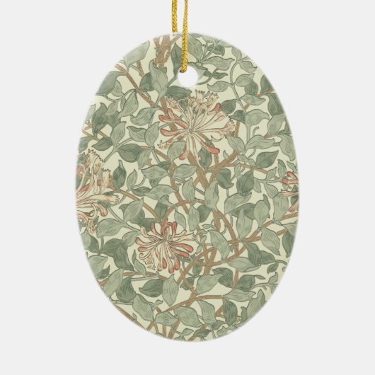 William Morris Honeysuckle Green Floral Keramisch Ornament (Achterkant)
