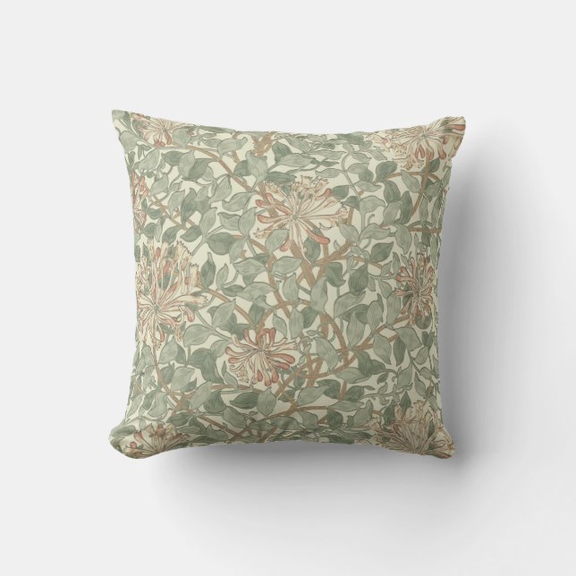 William Morris Honeysuckle Green Floral Kussen (Voorkant)