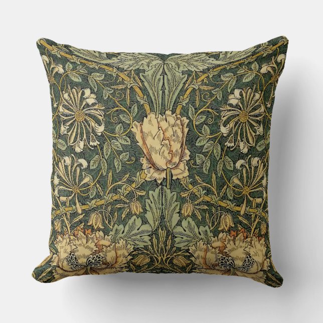 William Morris Honeysuckle Green Floral Kussen (Voorkant)