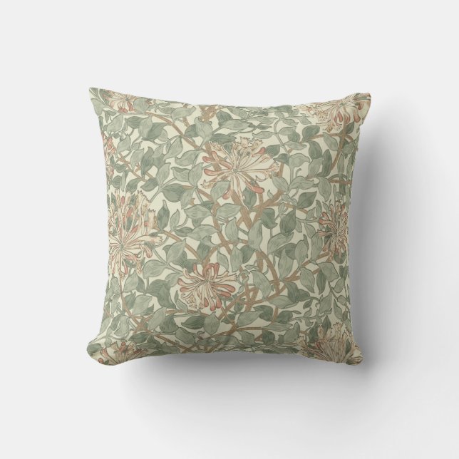 William Morris Honeysuckle Green Floral Kussen (Voorkant)