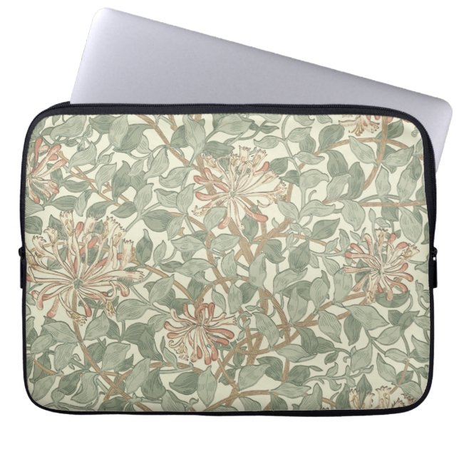 William Morris Honeysuckle Green Floral Laptop Sleeve (Voorkant)