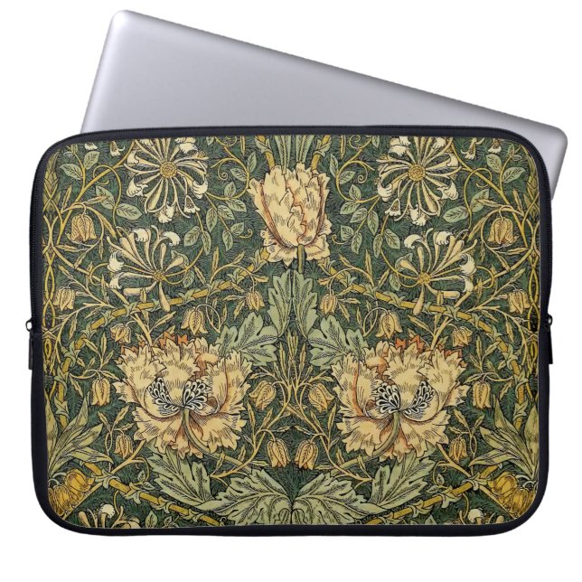 William Morris Honeysuckle Green Floral Laptop Sleeve (Voorkant)