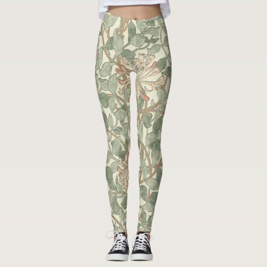 William Morris Honeysuckle Green Floral Leggings (Voorkant)