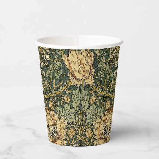 William Morris Honeysuckle Green Floral Papieren Bekers (Links)