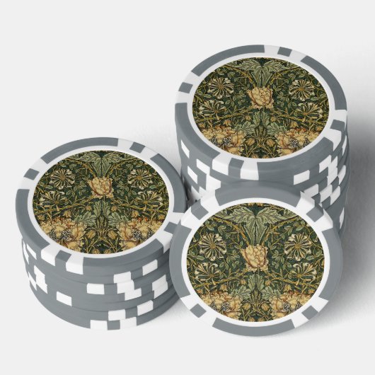 William Morris Honeysuckle Green Floral Poker Chips (Opstapeling)