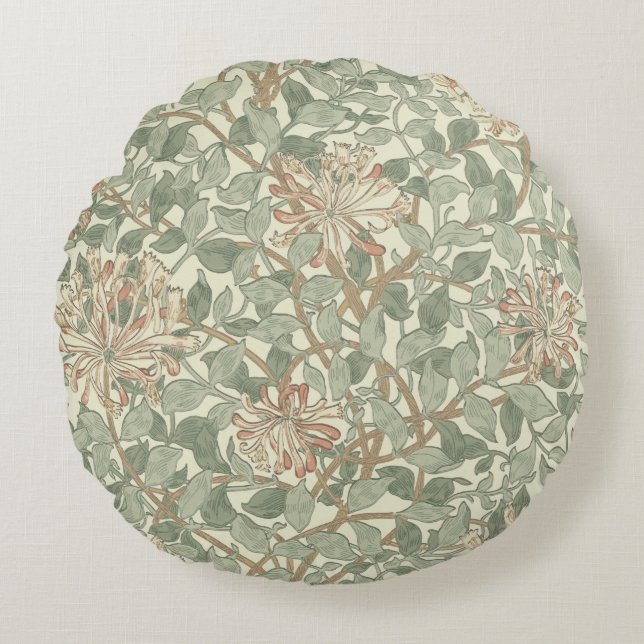William Morris Honeysuckle Green Floral Rond Kussen (Voorkant)