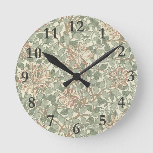 William Morris Honeysuckle Green Floral Ronde Klok (Voorkant)