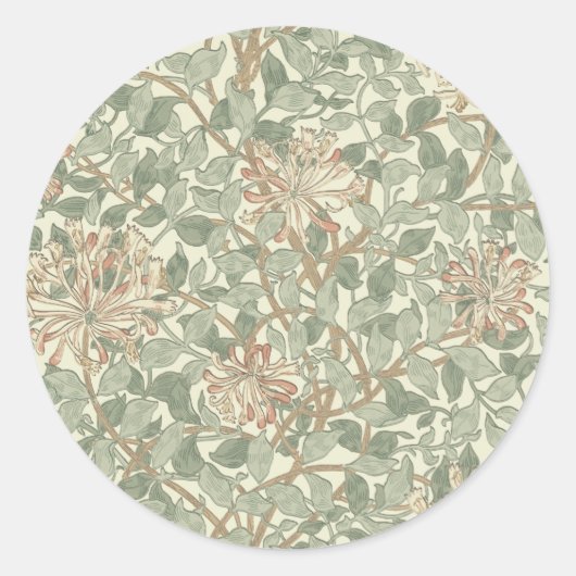 William Morris Honeysuckle Green Floral Ronde Sticker (Voorkant)