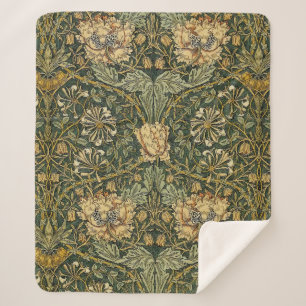 William Morris Honeysuckle Green Floral Sherpa Deken