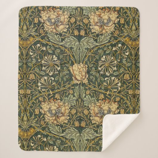 William Morris Honeysuckle Green Floral Sherpa Deken (Voorkant)