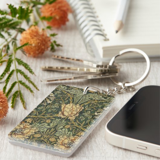 William Morris Honeysuckle Green Floral Sleutelhanger (Voorkant Rechts)