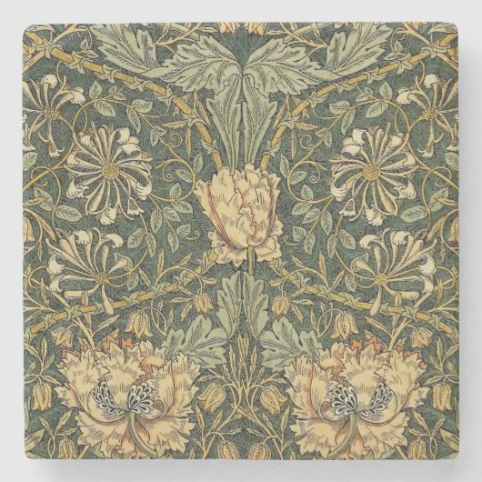 William Morris Honeysuckle Green Floral Stenen Onderzetter (Voorkant)