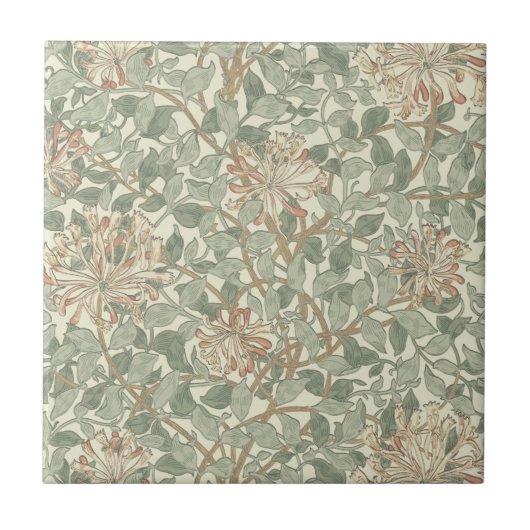 William Morris Honeysuckle Green Floral Tegeltje (Voorkant)