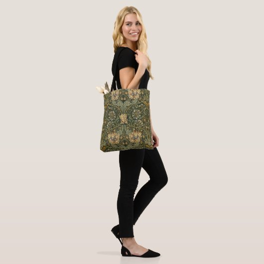 William Morris Honeysuckle Green Floral Tote Bag (Op model)