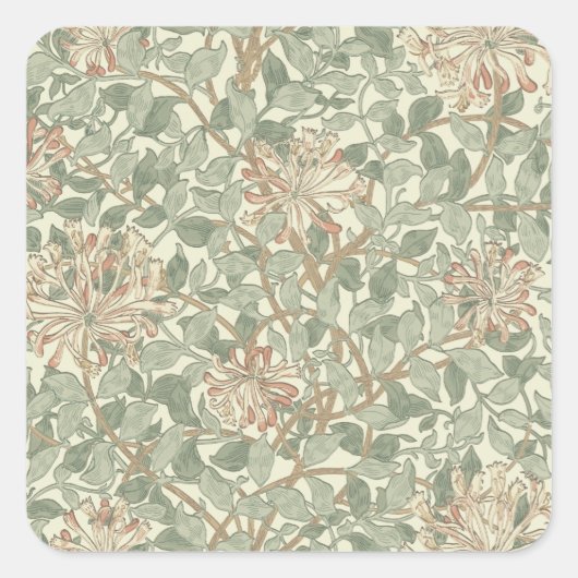 William Morris Honeysuckle Green Floral Vierkante Sticker (Voorkant)