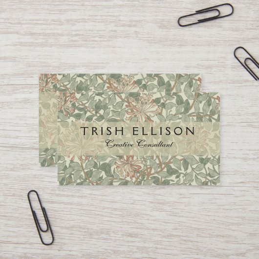 William Morris Honeysuckle Green Floral Visitekaartje (Voorkant / Achterkant in situ)