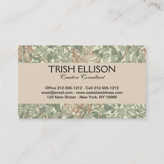 William Morris Honeysuckle Green Floral Visitekaartje (Achterkant)