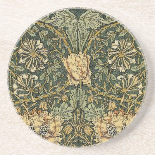 William Morris Honeysuckle Green Floral Zandsteen Onderzetter (Voorkant)