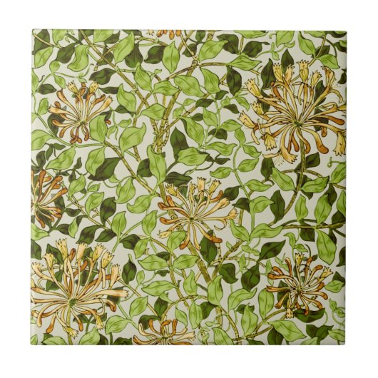 William Morris Honeysuckle Green Flowers Tegeltje (Voorkant)