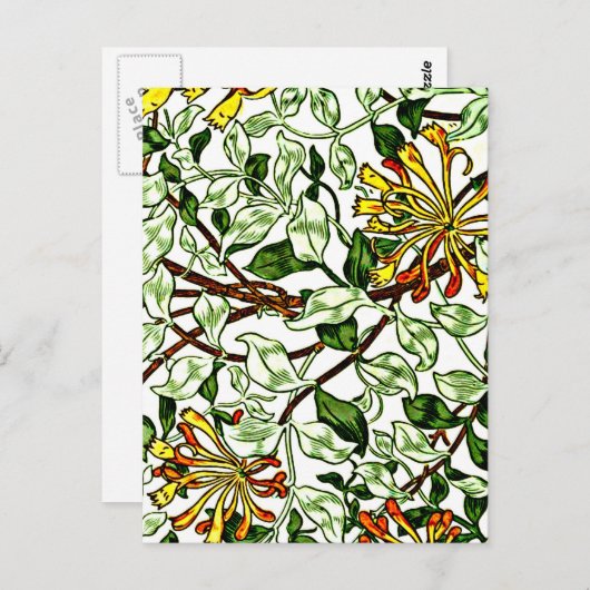 William Morris - Honeysuckle, groen en geel Briefkaart (Voorkant / Achterkant)