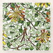 William Morris - Honeysuckle groen en geel goud Glazen Onderzetter (Voorkant)