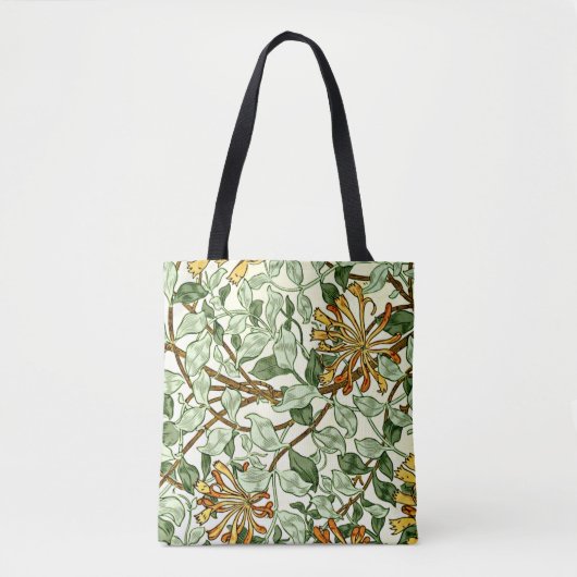William Morris - Honeysuckle in Green en Gold Tote Bag (Voorkant)