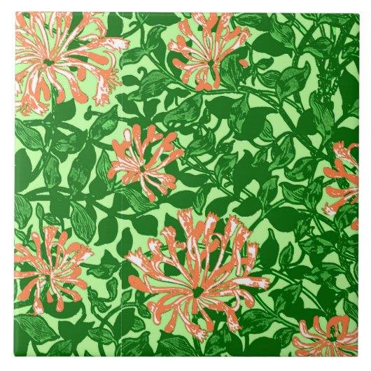 William Morris Honeysuckle, Peach en Green Tegeltje (Voorkant)
