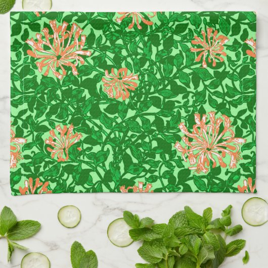 William Morris Honeysuckle, Peach en Green Theedoek (Gevouwen)