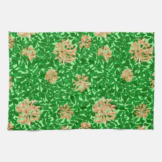 William Morris Honeysuckle, Peach en Green Theedoek (Horizontaal)