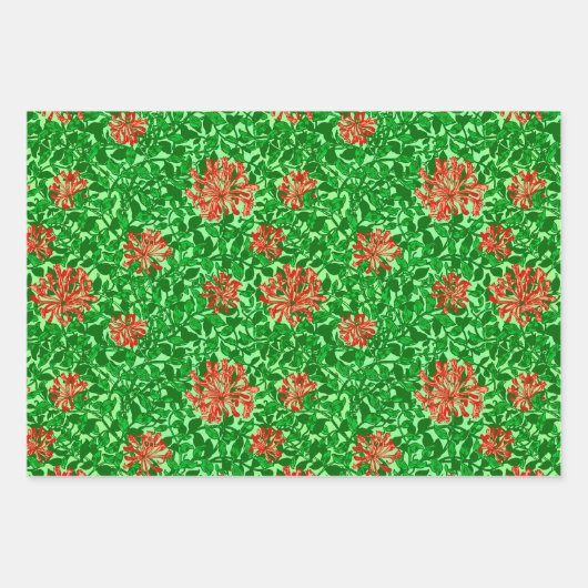 William Morris Honeysuckle, Roze. Rood, perzik Inpakpapier Vel (Voorkant 2)