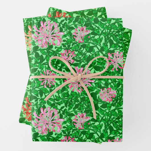 William Morris Honeysuckle, Roze. Rood, perzik Inpakpapier Vel (In situ)