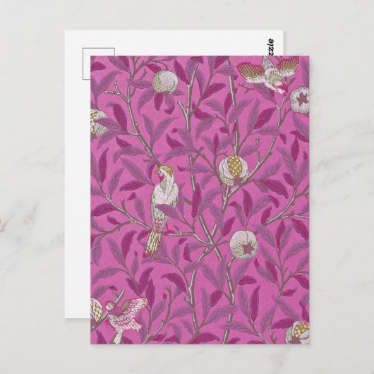 William Morris, Hot Pink Birds en Pommegrenates Briefkaart (Voorkant / Achterkant)